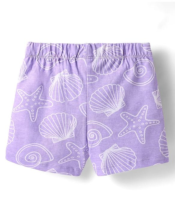 Babyhug Cotton Knit Half Sleeves Co-ords Shorts Night Suit with Sea Life Print - Lavender