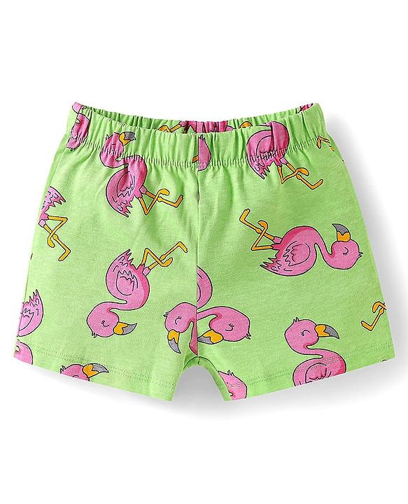 Babyhug Cotton  Knit  Half Sleeves Shorts Night Suit with Flamingo Print - Green