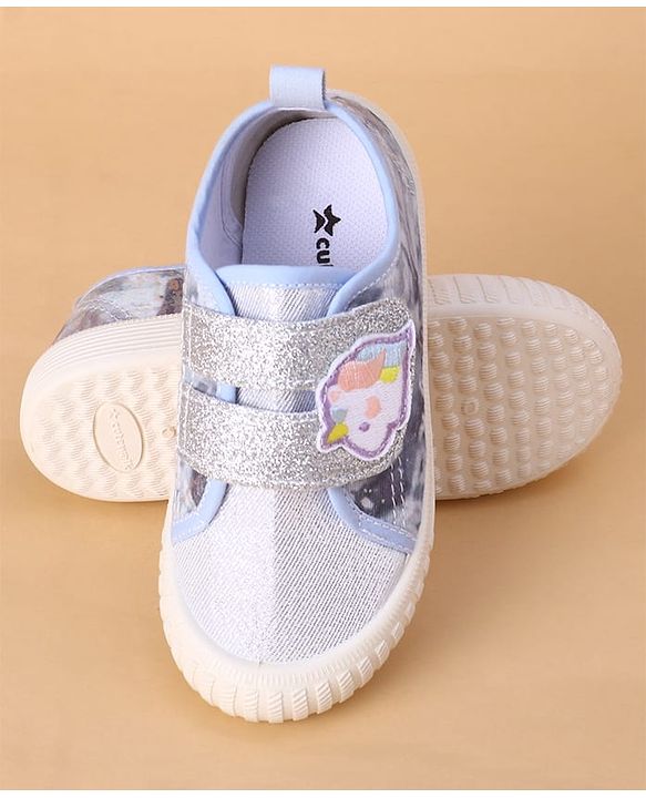 Cute Walk by Babyhug Velcro Closure Casual Shoes with Glitter Print - Silver