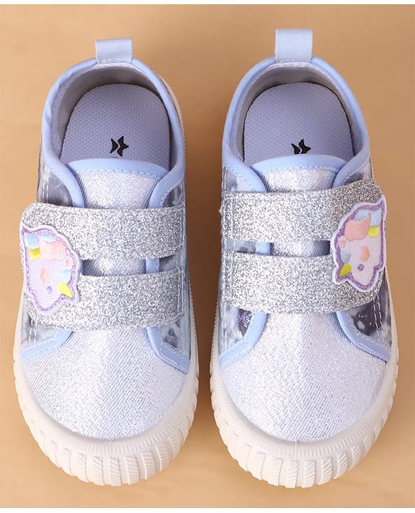 Cute Walk by Babyhug Velcro Closure Casual Shoes with Glitter Print - Silver