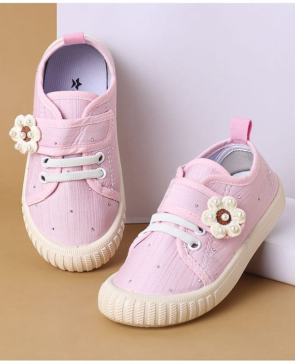 Cute Walk by Babyhug Velcro Closure Casual Shoes with Floral Applique - Beige