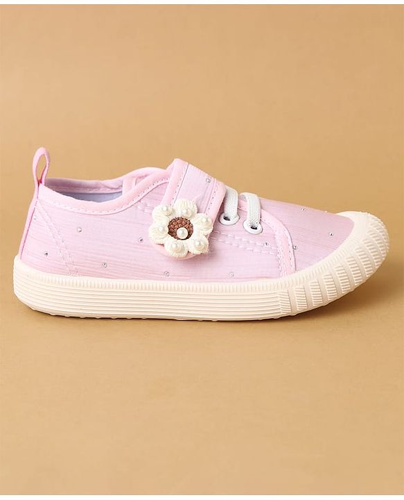 Cute Walk by Babyhug Velcro Closure Casual Shoes with Floral Applique - Beige