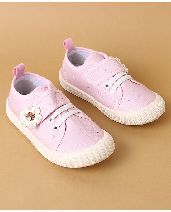 Cute Walk by Babyhug Velcro Closure Casual Shoes with Floral Applique - Beige