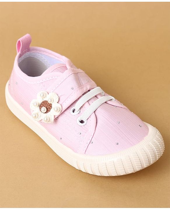 Cute Walk by Babyhug Velcro Closure Casual Shoes with Floral Applique - Beige