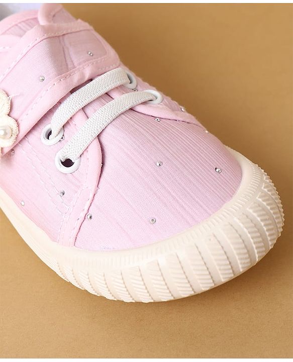 Cute Walk by Babyhug Velcro Closure Casual Shoes with Floral Applique - Beige