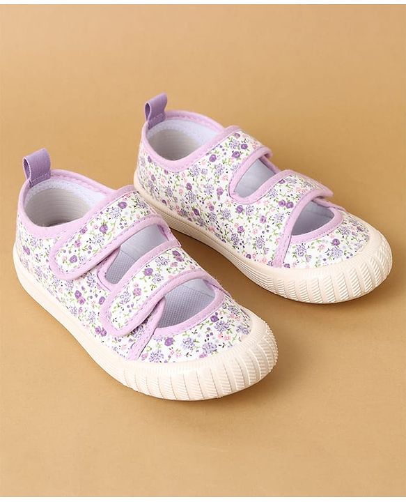 Cute Walk by Babyhug Velcro Closure Casual Shoes with Floral Print - Purple
