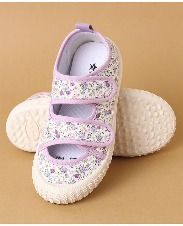 Cute Walk by Babyhug Velcro Closure Casual Shoes with Floral Print - Purple