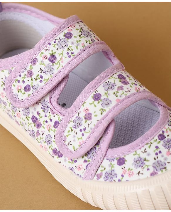 Cute Walk by Babyhug Velcro Closure Casual Shoes with Floral Print - Purple
