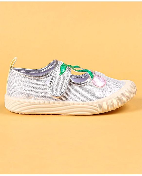 Cute Walk by Babyhug Casual Shoes with Velcro Closure & Cherry Applique - Silver