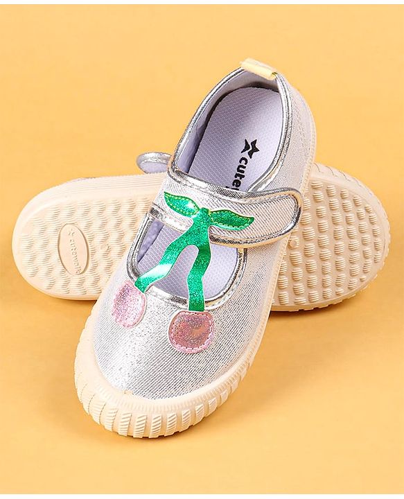 Cute Walk by Babyhug Casual Shoes with Velcro Closure & Cherry Applique - Silver