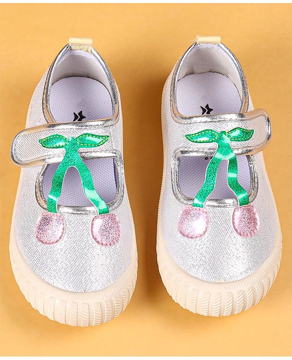 Cute Walk by Babyhug Casual Shoes with Velcro Closure & Cherry Applique - Silver