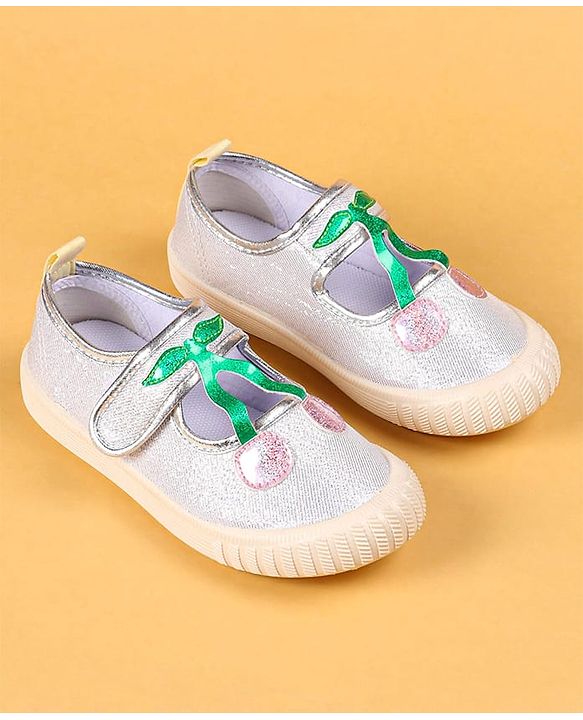 Cute Walk by Babyhug Casual Shoes with Velcro Closure & Cherry Applique - Silver