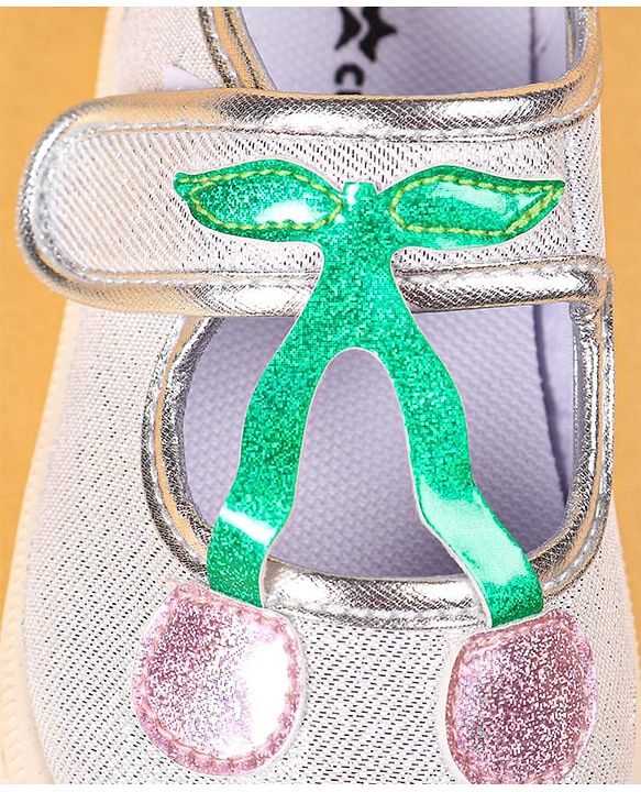 Cute Walk by Babyhug Casual Shoes with Velcro Closure & Cherry Applique - Silver