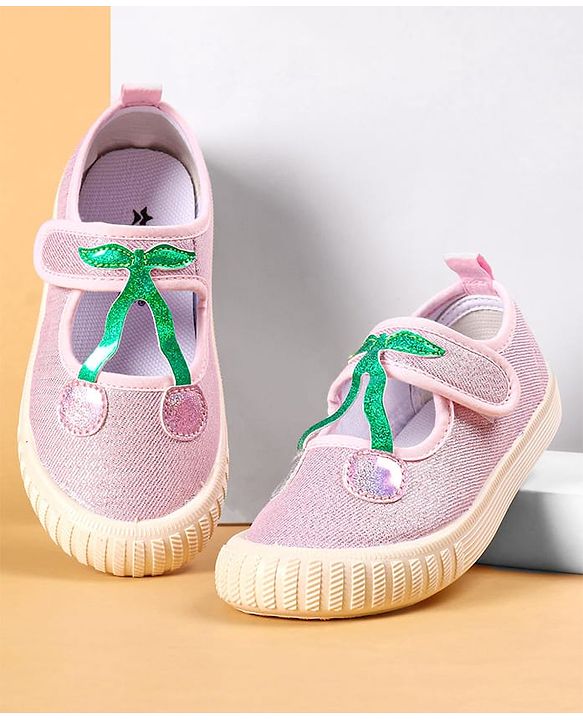 Cute Walk by Babyhug Casual Shoes with Velcro Closure & Cherry Applique - Silver