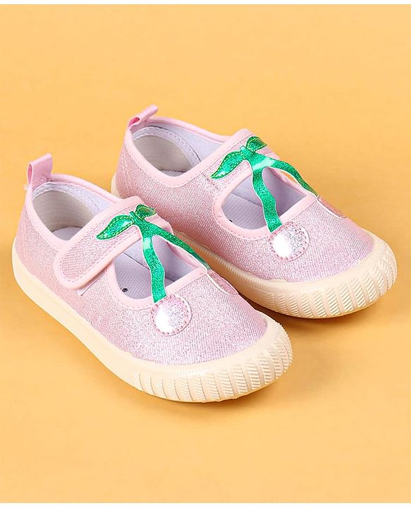 Cute Walk by Babyhug Casual Shoes with Velcro Closure & Cherry Applique - Silver