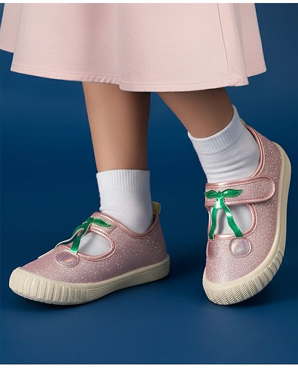 Cute Walk by Babyhug Casual Shoes with Velcro Closure & Cherry Applique - Silver