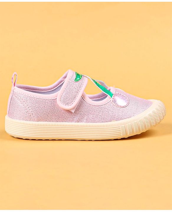 Cute Walk by Babyhug Casual Shoes with Velcro Closure & Cherry Applique - Silver