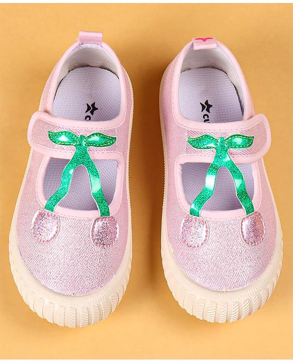 Cute Walk by Babyhug Casual Shoes with Velcro Closure & Cherry Applique - Silver
