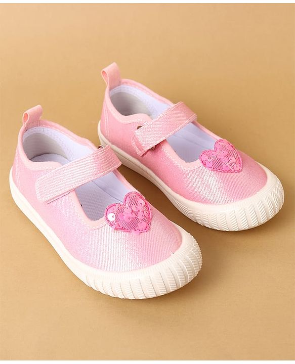 Cute Walk by Babyhug Velcro Closure Casual Shoes with Sequin Heart Applique - Fuchsia