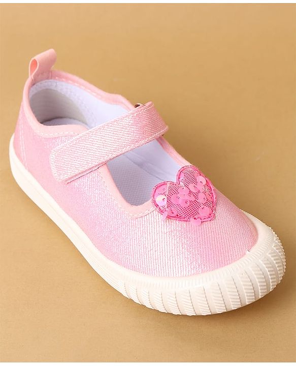 Cute Walk by Babyhug Velcro Closure Casual Shoes with Sequin Heart Applique - Fuchsia