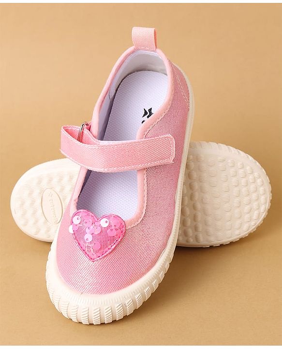 Cute Walk by Babyhug Velcro Closure Casual Shoes with Sequin Heart Applique - Fuchsia
