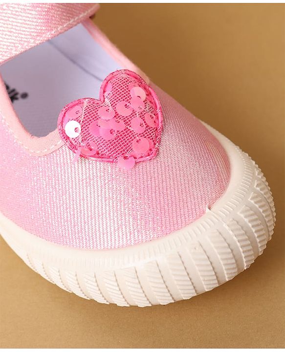 Cute Walk by Babyhug Velcro Closure Casual Shoes with Sequin Heart Applique - Fuchsia