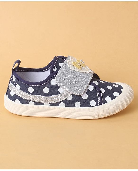 Cute Walk by Babyhug Polka Dots Printed Casual Shoes with Heart Bow Applique & Velcro Closure - Navy Blue