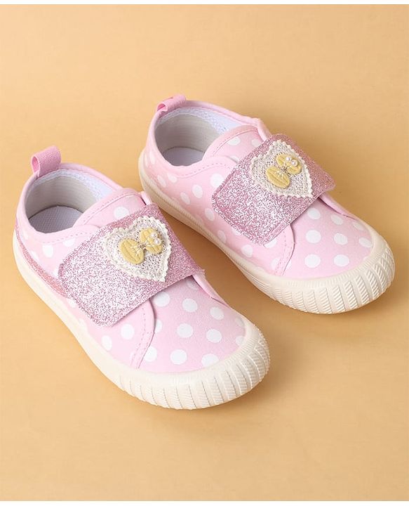 Cute Walk by Babyhug Polka Dots Printed Casual Shoes with Heart Bow Applique & Velcro Closure - Navy Blue