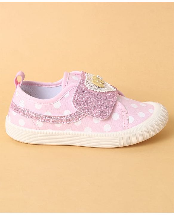 Cute Walk by Babyhug Polka Dots Printed Casual Shoes with Heart Bow Applique & Velcro Closure - Navy Blue