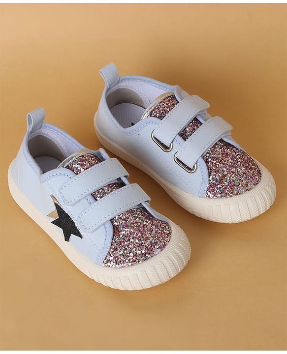 Cute Walk by Babyhug Casual Shoes with Velcro Closure Star & Glitter Print - Light Blue