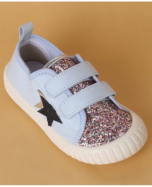 Cute Walk by Babyhug Casual Shoes with Velcro Closure Star & Glitter Print - Light Blue