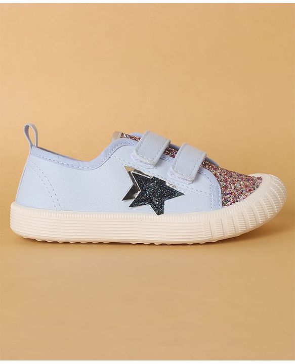 Cute Walk by Babyhug Casual Shoes with Velcro Closure Star & Glitter Print - Light Blue