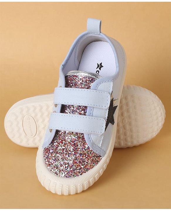 Cute Walk by Babyhug Casual Shoes with Velcro Closure Star & Glitter Print - Light Blue