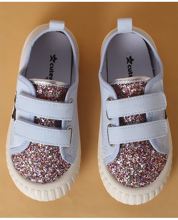 Cute Walk by Babyhug Casual Shoes with Velcro Closure Star & Glitter Print - Light Blue