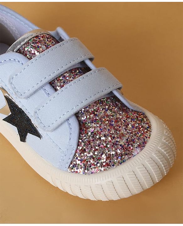 Cute Walk by Babyhug Casual Shoes with Velcro Closure Star & Glitter Print - Light Blue