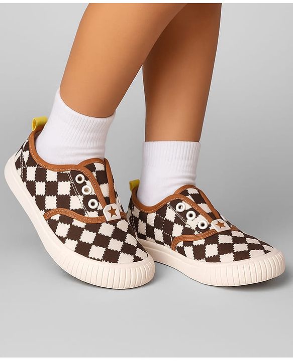 Cute Walk by Babyhug Slip On Casual Shoes With Checks Print - Brown