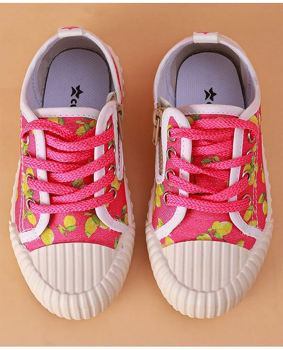 Cute Walk by Babyhug Casual Shoes with Lace Up Closure & Fruits Print - Fuchsia