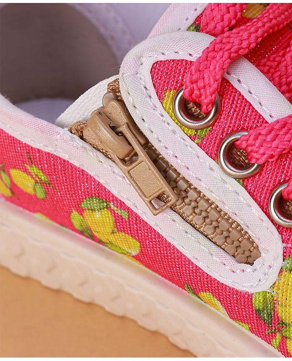 Cute Walk by Babyhug Casual Shoes with Lace Up Closure & Fruits Print - Fuchsia