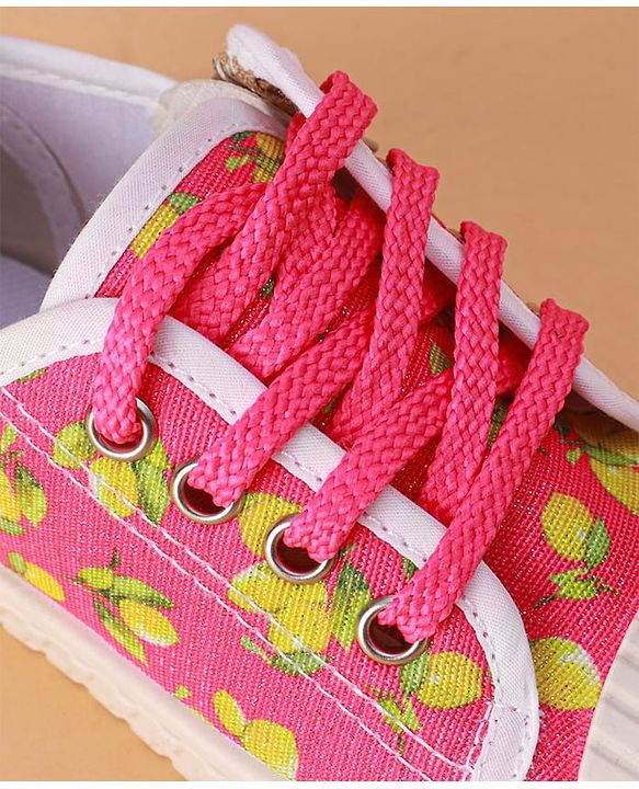 Cute Walk by Babyhug Casual Shoes with Lace Up Closure & Fruits Print - Fuchsia