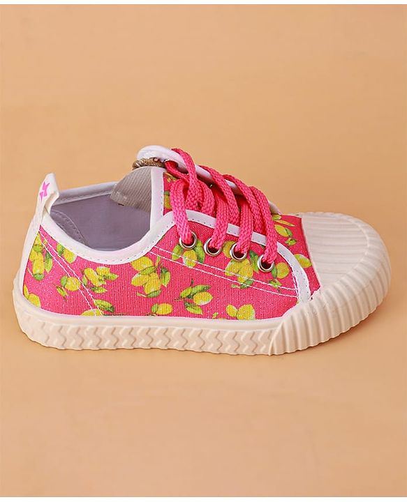 Cute Walk by Babyhug Casual Shoes with Lace Up Closure & Fruits Print - Fuchsia