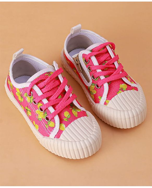 Cute Walk by Babyhug Casual Shoes with Lace Up Closure & Fruits Print - Fuchsia