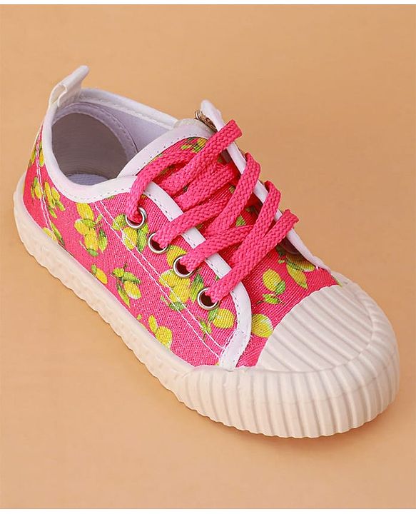 Cute Walk by Babyhug Casual Shoes with Lace Up Closure & Fruits Print - Fuchsia