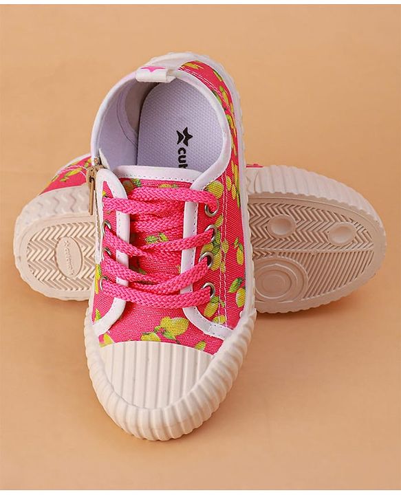 Cute Walk by Babyhug Casual Shoes with Lace Up Closure & Fruits Print - Fuchsia