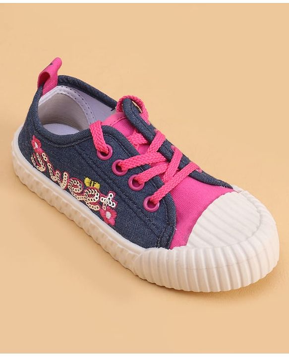 Cute Walk by Babyhug Lace Up Closure Casual Shoes with Sequin Applique - Fuchsia
