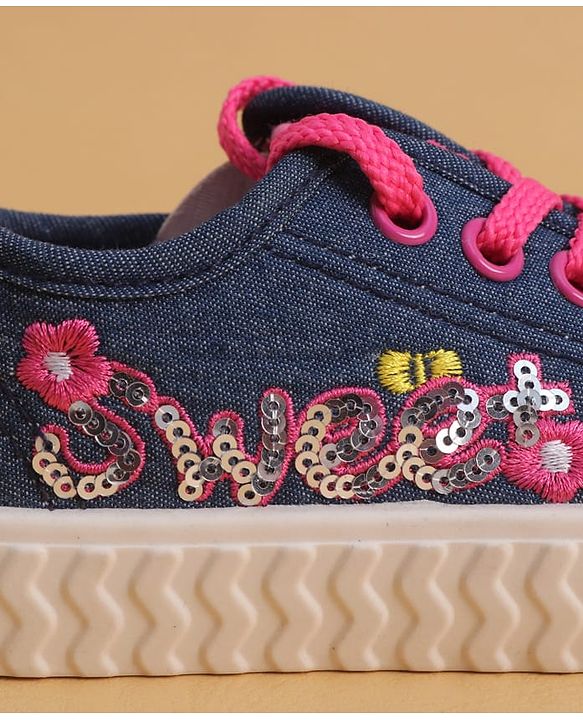 Cute Walk by Babyhug Lace Up Closure Casual Shoes with Sequin Applique - Fuchsia