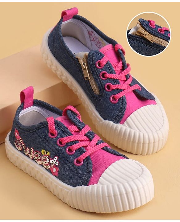 Cute Walk by Babyhug Lace Up Closure Casual Shoes with Sequin Applique - Fuchsia