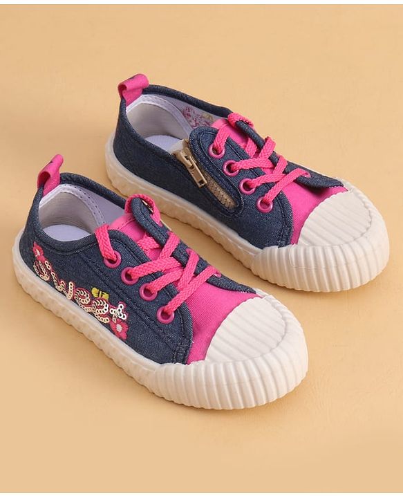Cute Walk by Babyhug Lace Up Closure Casual Shoes with Sequin Applique - Fuchsia