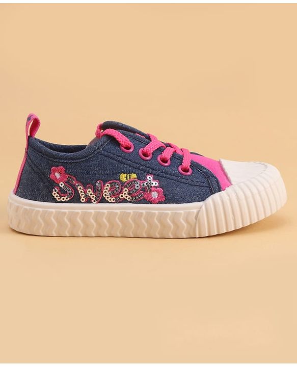 Cute Walk by Babyhug Lace Up Closure Casual Shoes with Sequin Applique - Fuchsia