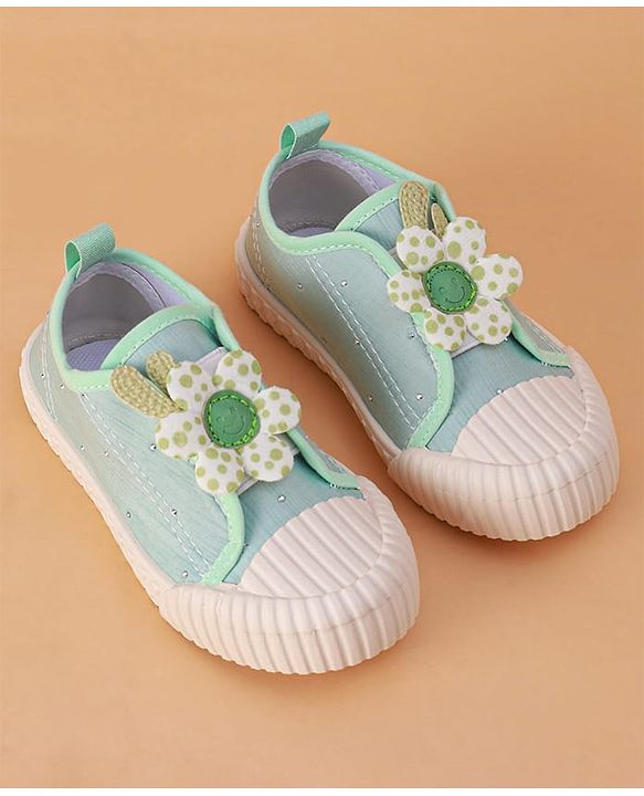 Cute Walk by Babyhug Slip on Casual Shoes with Floral Applique - Light Green