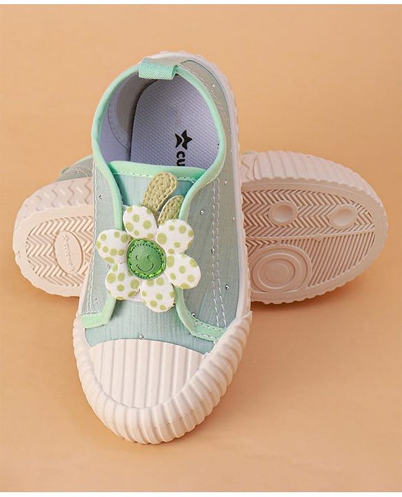 Cute Walk by Babyhug Slip on Casual Shoes with Floral Applique - Light Green